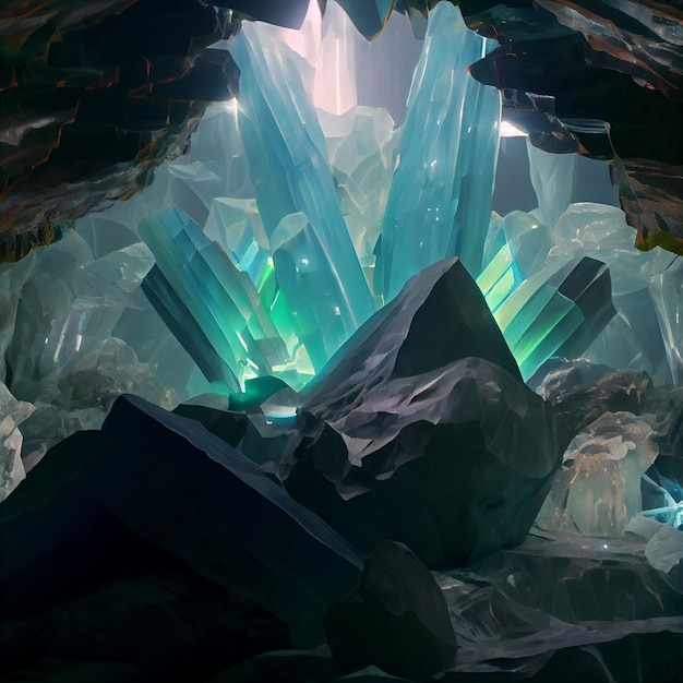 Cave filled with lots of blue crystals Generative Ai