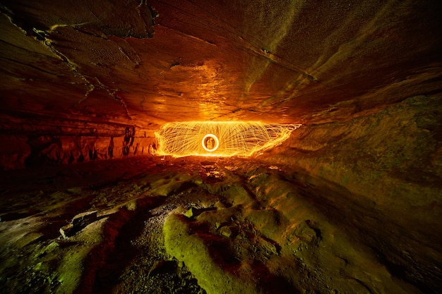 Cave Fire Spinning Light Painting at Spring Mills State Park