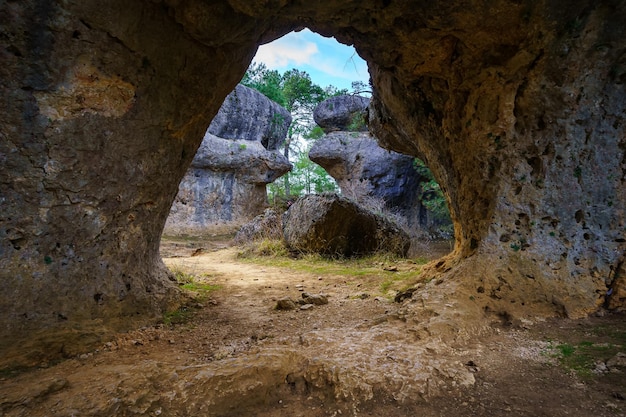 Cave of rock formations and mysterious landscape of the Ciudad Encantada Cuenca