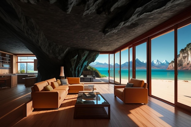 Cave stone roof original ecological theme hotel housing sea view villa room blue sea view