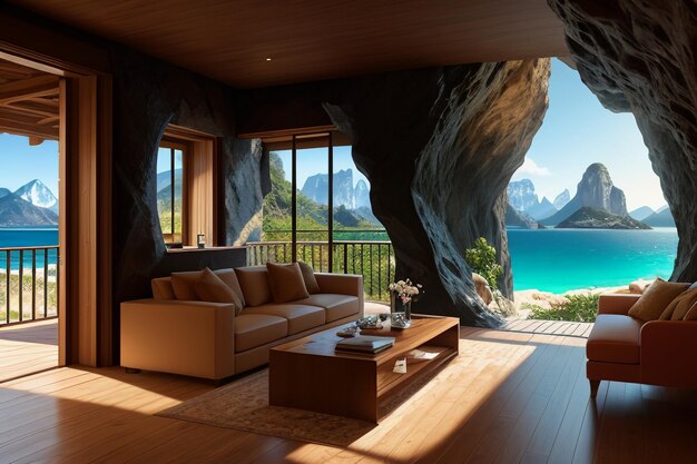 Cave stone roof original ecological theme hotel housing sea view villa room blue sea view