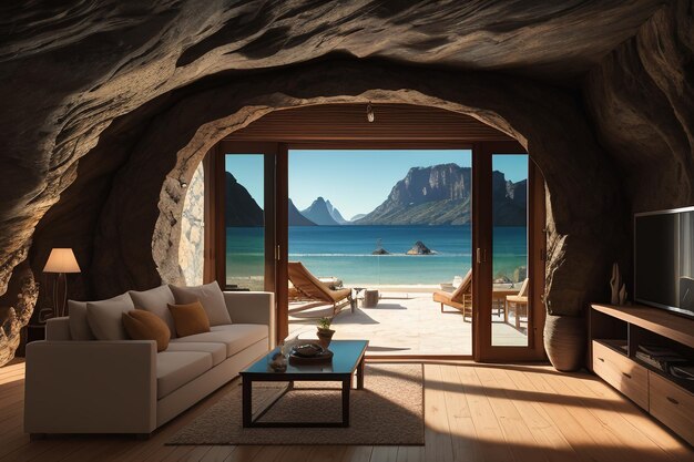 Пещерная каменная крыша оригинальная экологическая тема отеля жилье с видом на море вилла комната с голубым видом на моря