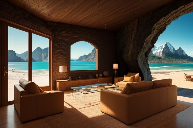 Cave stone roof original ecological theme hotel housing sea view villa room blue sea view