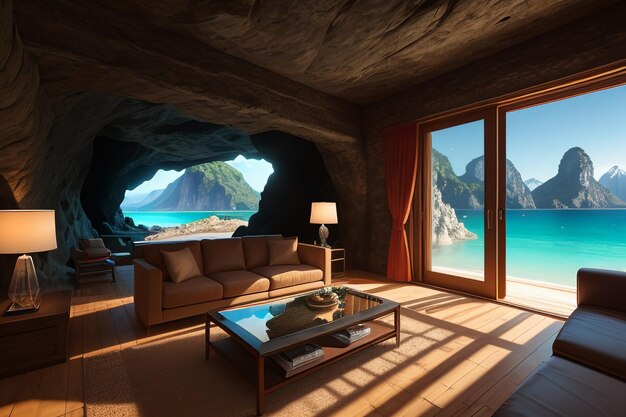 Cave stone roof original ecological theme hotel housing sea view villa room blue sea view