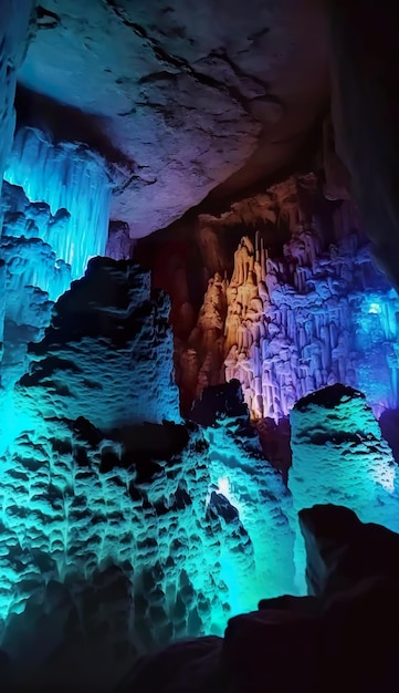 A cave with a blue light that says'cave'on it