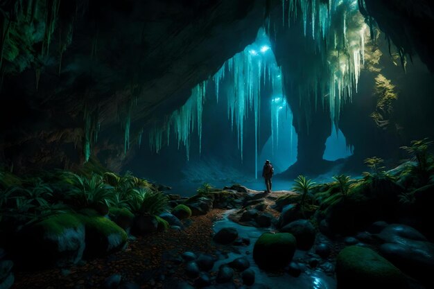 A cave with a cave in the background