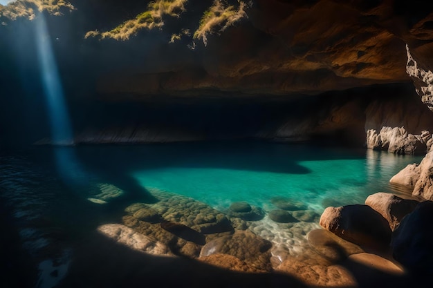 Foto una grotta con una grotta e una grotta con la luce in fondo