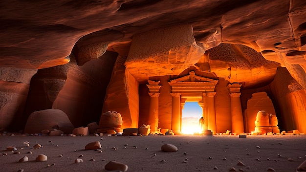 A cave with a door in the middle that says'valley of the kings '