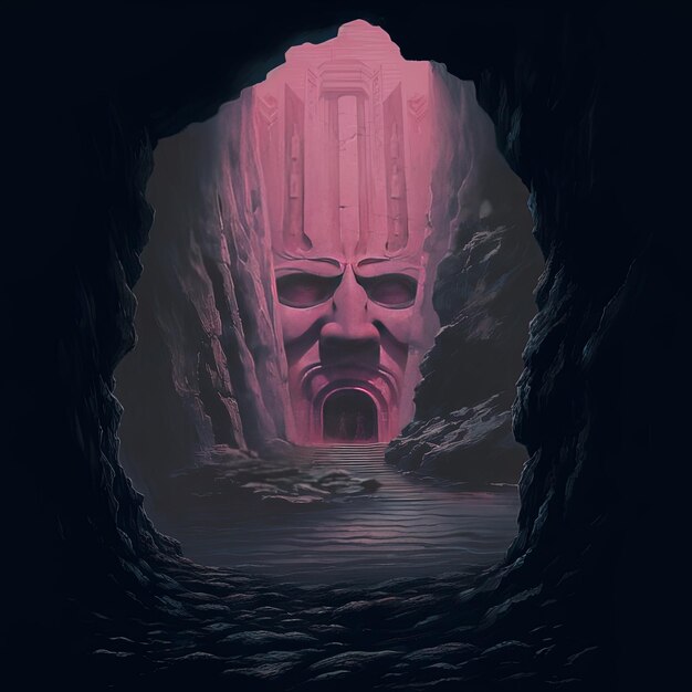 a cave with a face in the middle of it