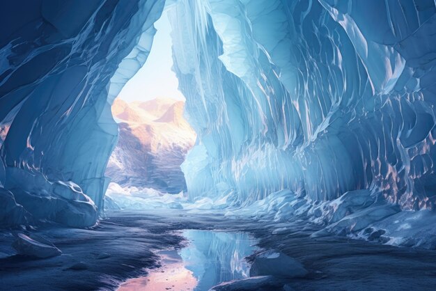 A cave with ice and wate