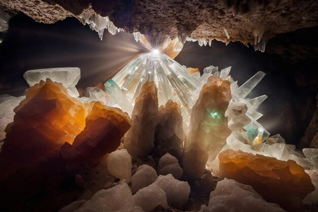 A cave with a large amount of crystals on it