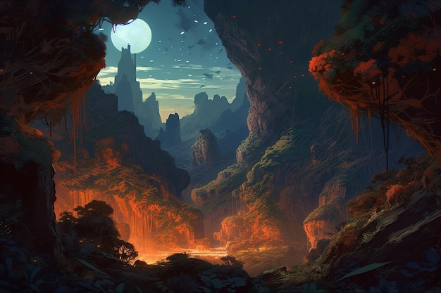 Пещера с луной на заднем плане