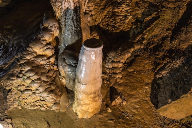 Cave with stalactites and stalagmites The geological formation of Punkva Caves