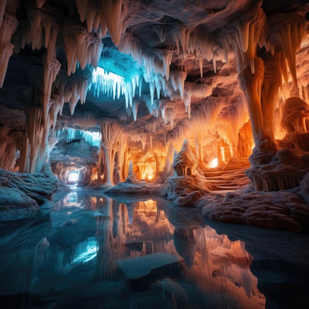 a cave with stalactites and stalagmites