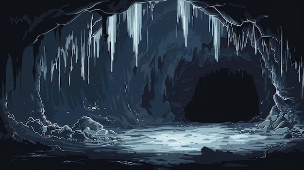 Photo a cave with a waterfall and ice cave in the background