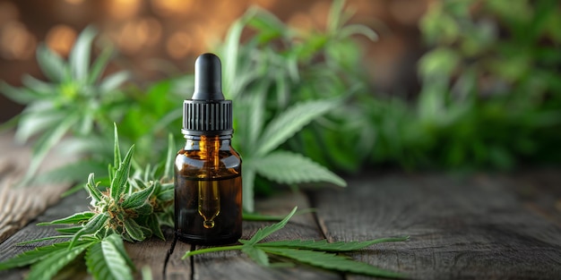 cbd dropper bottle commercial product with marijuana leaves and plants natural hemp medicine