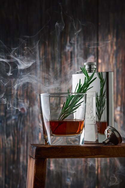 ccrystal glass and bottle with whiskey
