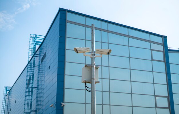 A cctv camera in the city street big brother and privacy concept