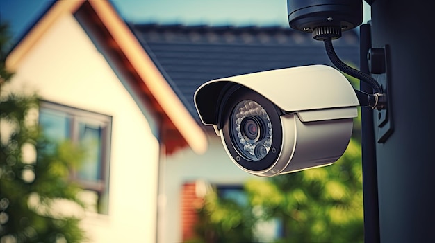 Foto cctv-camera close-up voor huisbeveiliging en bewaking videocamera bewaakt het huis generative ai