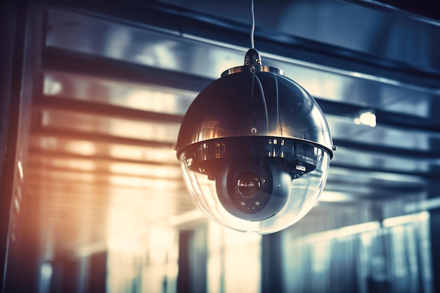 An cctv camera hanging in an office environment