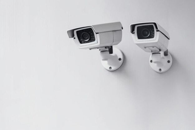 白い壁の背景にある CCTV カメラ