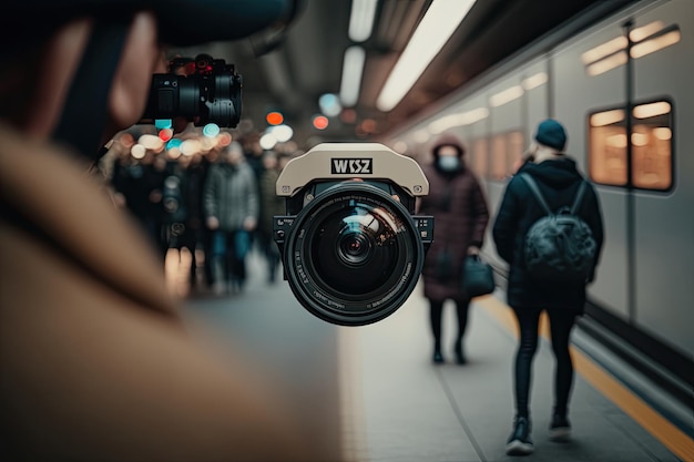 Cctv cameras inside metro station social security concept ai generative