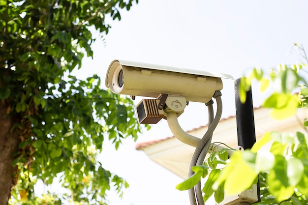 CCTV cameras installed outside the building safety protection concept.