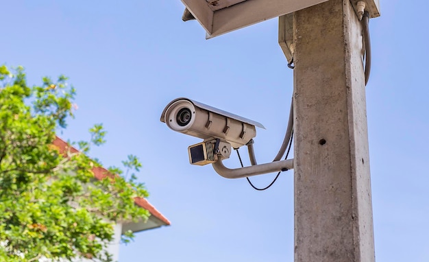 CCTV cameras installed outside the building safety protection concept.