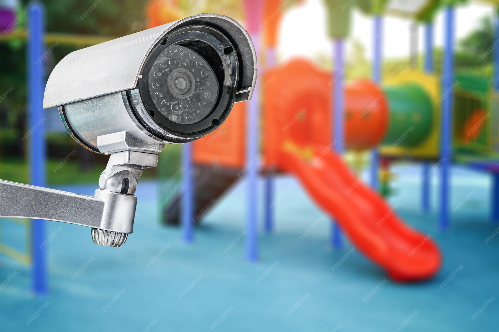 Premium Photo CCTV Closed circuit camera TV monitoring at kindergarten school playground
