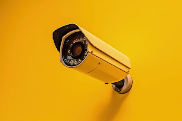 Cctv modern surveillance camera on a yellow wall ai generated