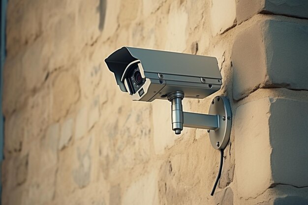 CCTV security camera on brick wall background Ai Generated