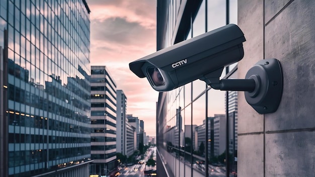 Cctv security camera on building wall