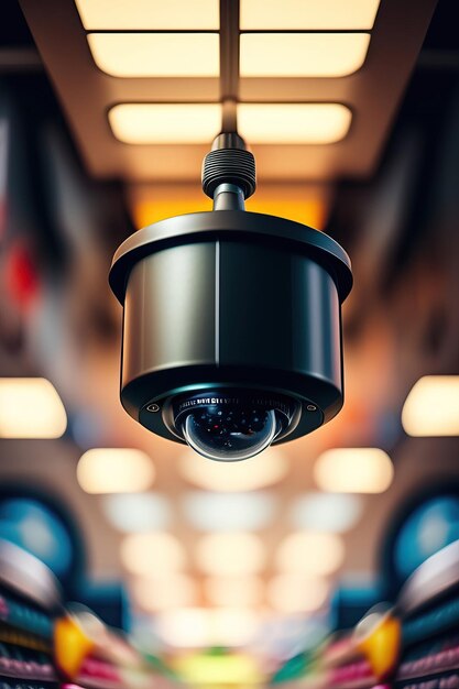 CCTV security camera on the ceiling of a grocery store