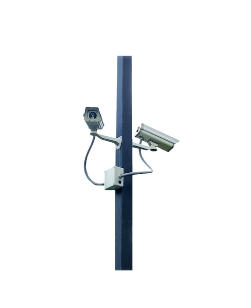 흰색 배경에 poleisolated에 CCTV 보안 카메라