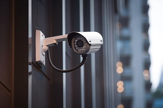 건물 벽에 CCTV 영상 감시 장비