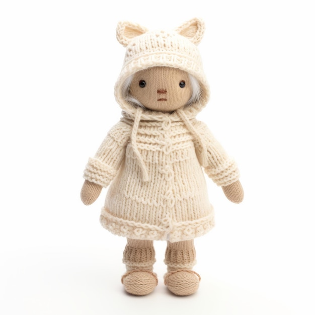 Photo cecilia beaux style ivory knitted fox doll with coat