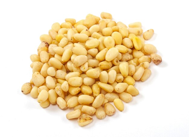 Cedar Pine nuts on a white background