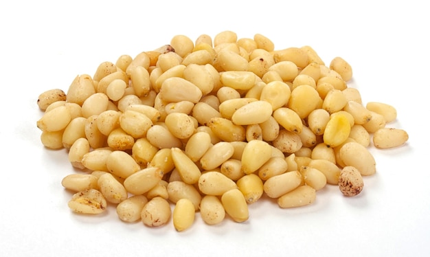 Cedar Pine nuts on a white background