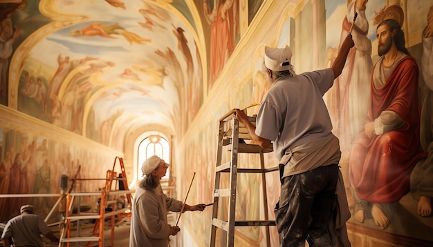 Foto il soffitto di una chiesa è dipinto con dipinti