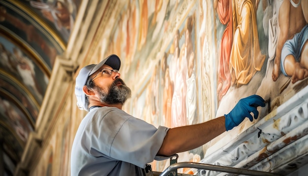 Photo the ceiling of a church is painted with paintings