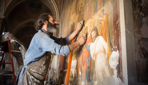 Foto il soffitto di una chiesa è dipinto con dipinti