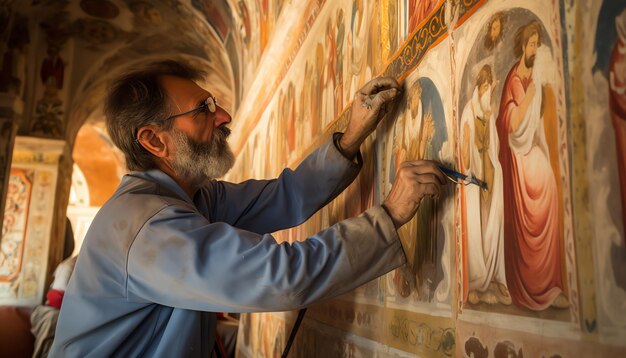 Foto il soffitto di una chiesa è dipinto con dipinti