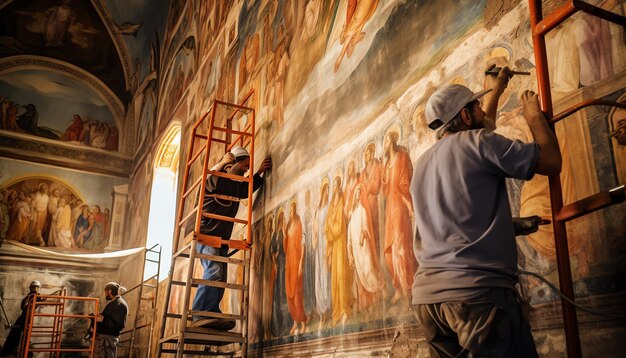 Foto il soffitto di una chiesa è dipinto con dipinti