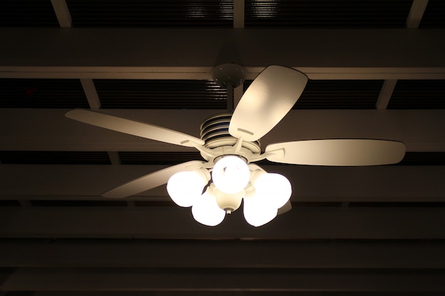 Ceiling fan and lamp on black background