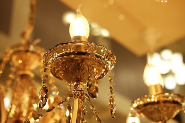 Ceiling lamps chandeliers in the store close up