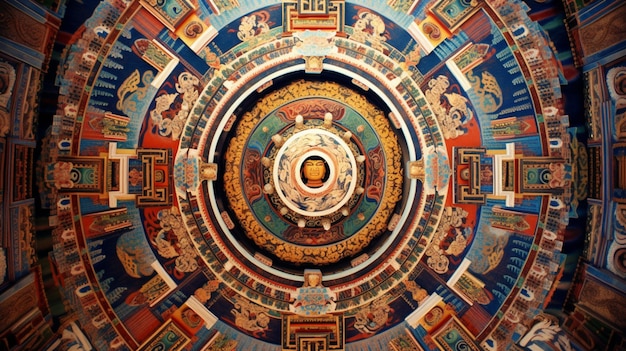 A ceiling with a circle of the temple of the sun