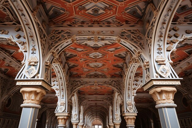 Ceiling with patterns and pillars generative AI