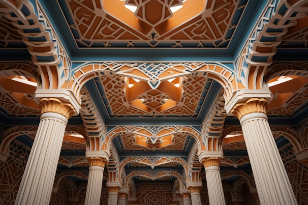 Photo ceiling with patterns and pillars generative ai