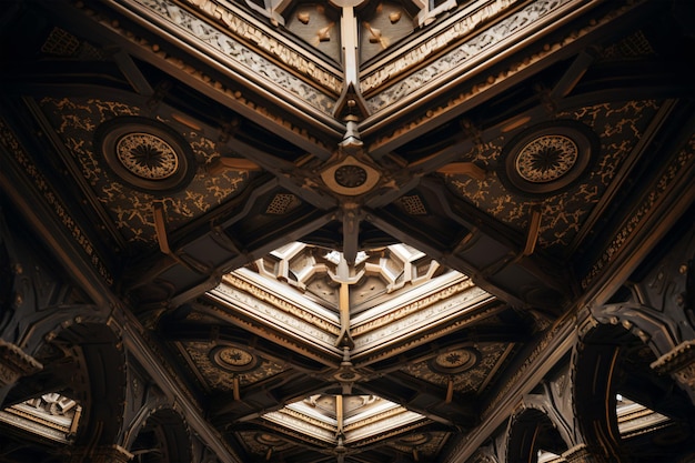 Photo ceiling with patterns and pillars generative ai