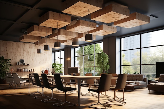 CeilingMounted Wood Wool Panels in Office for Noise Reduction